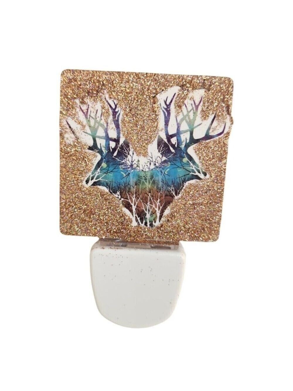 Wildlife Deer Silhouette Glitter Night Light Blue 4" x 2.75"